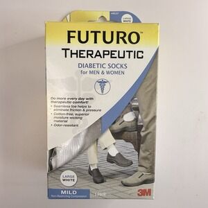Futuro Therapeutic Diabetic Socks Large White, 1 pair Unisex Men's Women's Mild